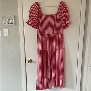 Red Gingham Puff Sleeve Dress
